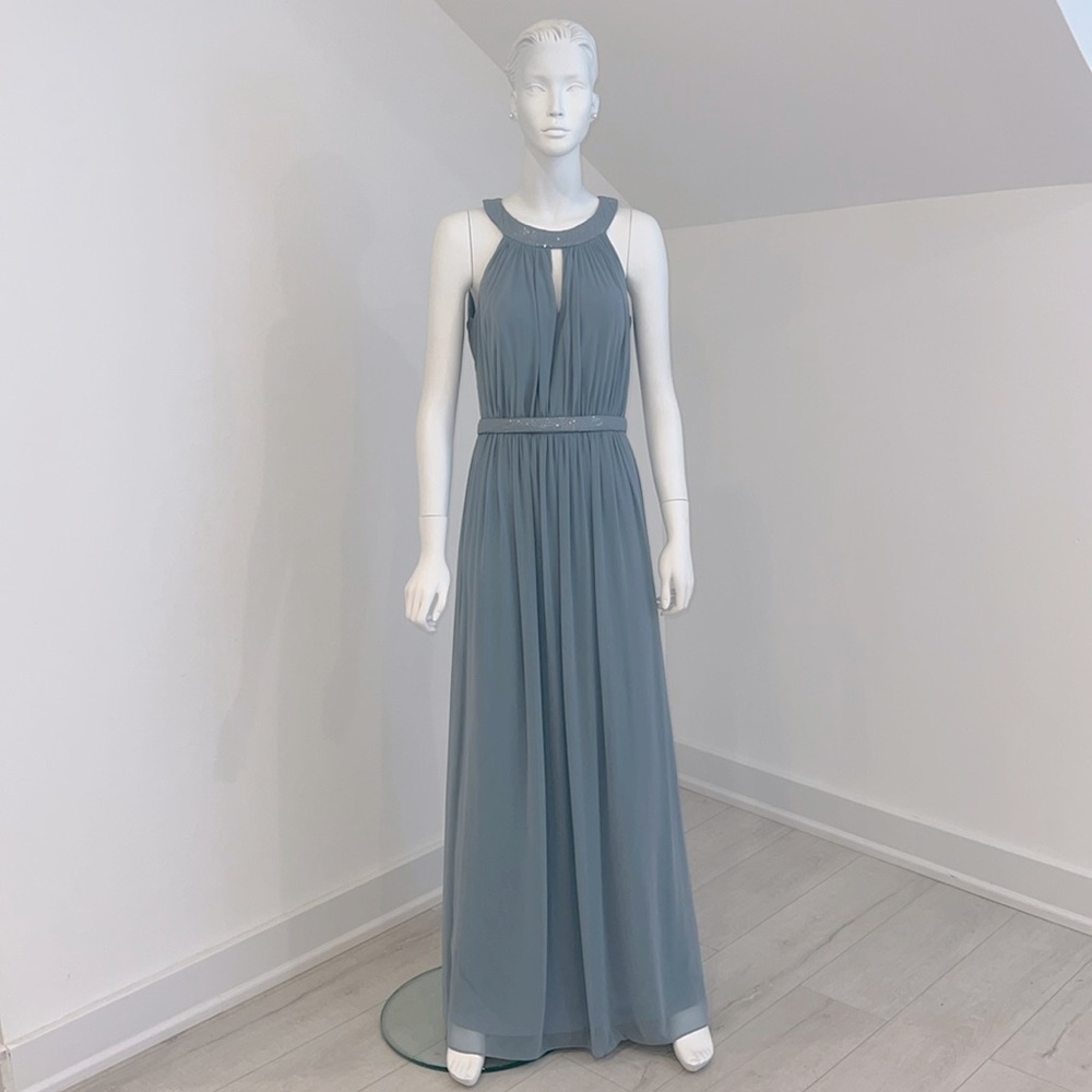 NWT SAMPLE SALE Dessy 2887 size 10 Icelandic (Grey Green) Lux Chiffon Pristine